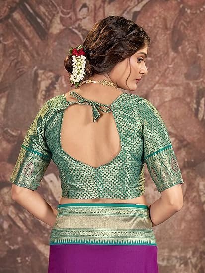 Banarasi Silk Jacquard Saree Rich Pallu and Zari Border with Unstitched Blouse Piece - Image 3