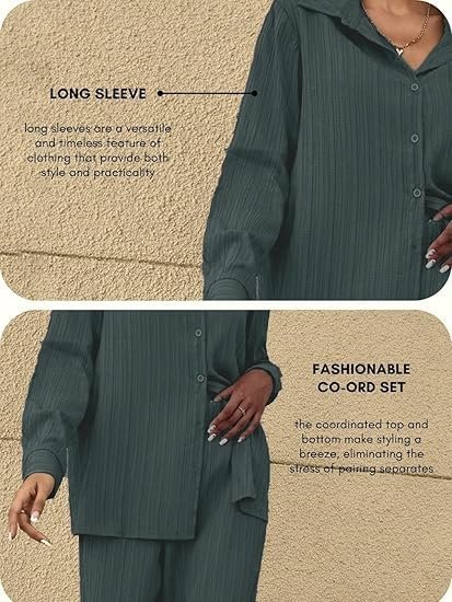 Stylish Co-ord Set for Women – Trendy Korean Summer Travel Outfit | Lightweight Two Piece Dress for Beach & Holiday Look | Casual Style | Textured | Full Sleeve - Image 3