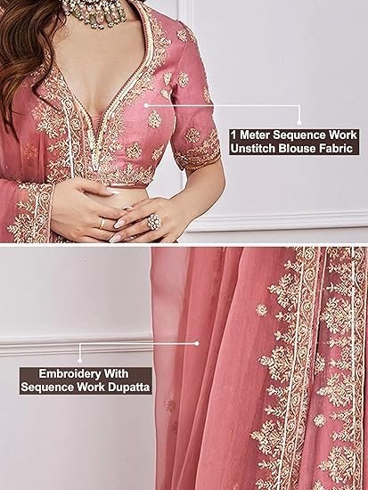 Women's Satin Embroidery Sequence Work Lehenga Choli Set with Dupatta For Women SemiStitch | Stylish Wedding Lehenga Choli for women - Image 4