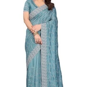 Women's Vichitra Silk Sequence Embroidery Work Saree With Unstitched Blouse Piece