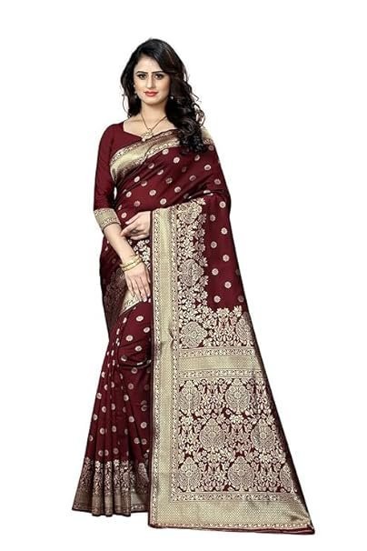 Women's Kanjivaram Silk Sari Pure Banarasi Soft Silk Sarees With Blouse Piece For Wedding (Pari100-51)
