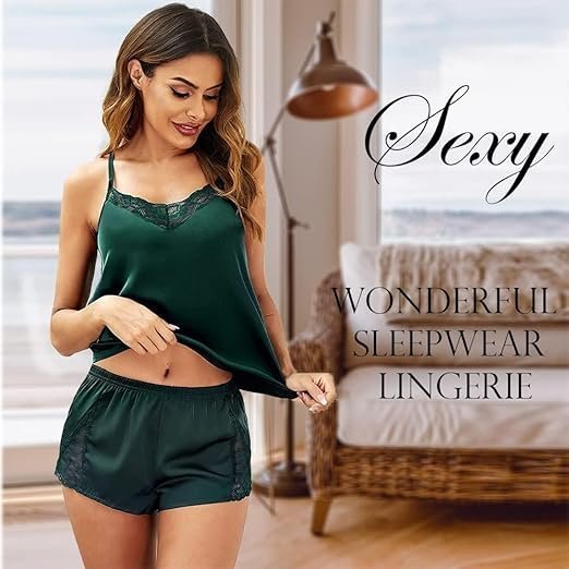 Womens Sexy Lingerie Silk Pajamas Cami Shorts Set Lace Nightwear Sleepwear Babydoll - Image 4