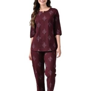 Women Women's Printed Cotton Night Wear Top and Bottom Night Suit Set