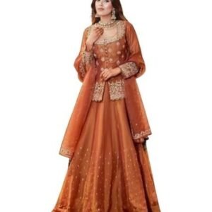 Women's Orange Color Embroidered Lehanga Choli Set