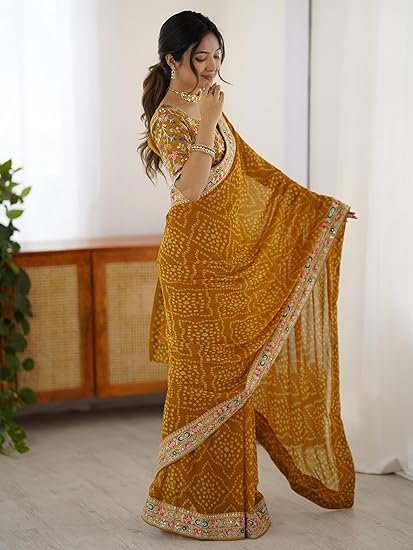 Women's Georgette Bandhani Printed Festive Saree with Unstitched Blouse Piece - Image 5