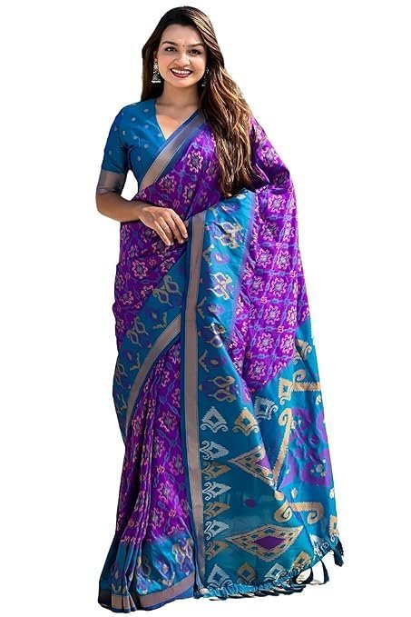 Women's Kanjivaram Patola Soft Pure Silk Sarees With Unstitched Blouse Piece