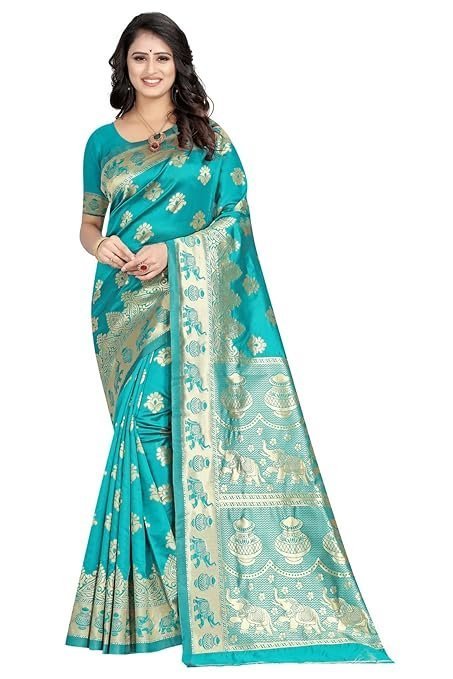 Women's Pure Soft Kanjivaram Silk Saree Banarasi Design Style With Blouse Piece for Wedding (Pari9016-51)