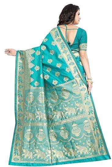 Women's Pure Soft Kanjivaram Silk Saree Banarasi Design Style With Blouse Piece for Wedding (Pari9016-51) - Image 3