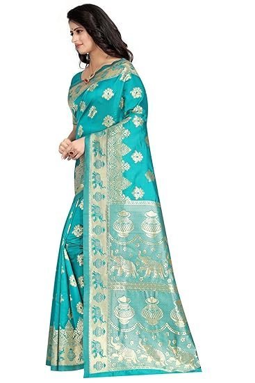 Women's Pure Soft Kanjivaram Silk Saree Banarasi Design Style With Blouse Piece for Wedding (Pari9016-51) - Image 4