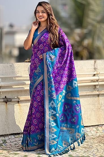 Women's Kanjivaram Patola Soft Pure Silk Sarees With Unstitched Blouse Piece - Image 2