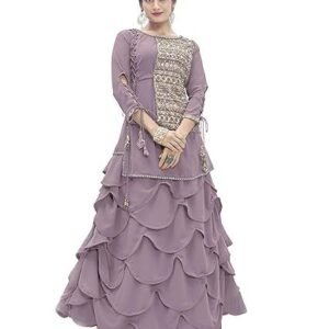 Women's Faux Georgette Semi Stitched Top With Stitched Bottom Embroidered Flared Dress Material (Lehenga) (1010)