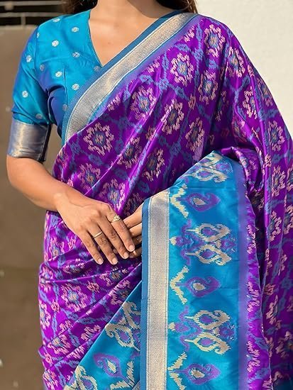 Women's Kanjivaram Patola Soft Pure Silk Sarees With Unstitched Blouse Piece - Image 3