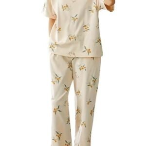 Women’s Cotton Pajama Set with Top & Pants|| Korean Night Suit|| Lightweight Printed Set || Soft & Comfy Sleepwear for Girls & Women || LNS-3-$