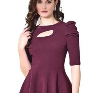 Black Solid Women's Casual Stylish Peplum Top with Puffed Sleeves