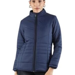 Stylish Long Sleeves Winter Jacket For Women, Solid Plain Zipper Jacket For Women