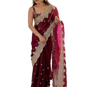 Women's Chiffon Embellished Saree With Unstitched Blouse Piece (AARYAN19801_KR_Parent)