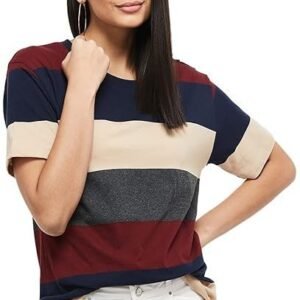 Women's Cotton Regular Fit Striped Round Neck T-Shirt