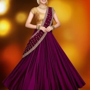 Women's American Crepe Blooming Flared Long Stitched A-line Flare Readymade Skirt Lehenga Ghaghra Multicolour Chaniya Choli 12 Meter Flare 40inch Height. - Image 2