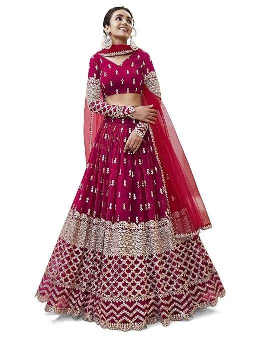 Women's Georgette Embroidered Fabric Sequins Zari Embroidered Semi-Stitched Lehenga Choli With Dupatta (300-Wedding-Bridal--New-Stylish)