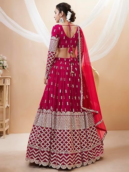 Women's Georgette Embroidered Fabric Sequins Zari Embroidered Semi-Stitched Lehenga Choli With Dupatta (300-Wedding-Bridal--New-Stylish) - Image 4