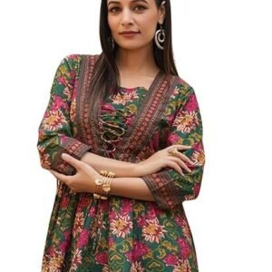 Women's Rayon Paisley Printed Tunic Western Tops Short Kurti – Comfortable Everyday Wear & Half Sleeves, Collar Neck