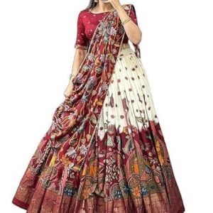 Women's Tussar Silk Lehenga Choli Set | Patola Print with Foil Work | Unstitched Blouse | Designer Ethnic Wear for Navratri, Wedding, Festival & Party