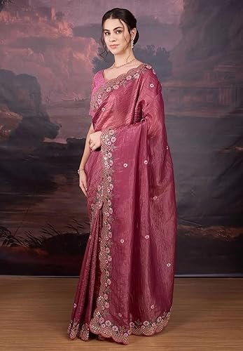 Saree For Women's And Girls Zimmy Chu Fabric With Heavy Sequins Embroidey Work Soft new ladies Design Wear Pattu Sarees Latest Sadi Party Sari wedding collections real modling - Image 4