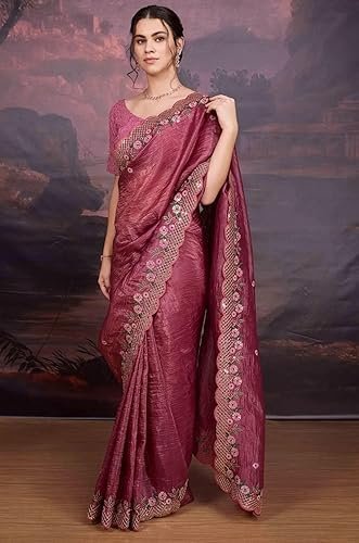 Saree For Women's And Girls Zimmy Chu Fabric With Heavy Sequins Embroidey Work Soft new ladies Design Wear Pattu Sarees Latest Sadi Party Sari wedding collections real modling - Image 2