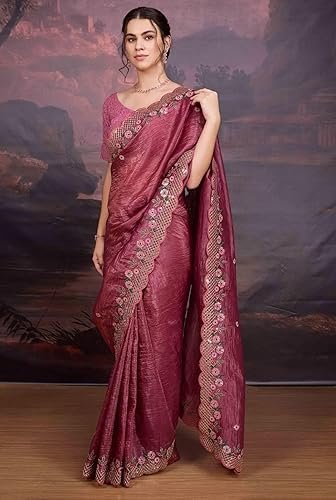 Saree For Women's And Girls Zimmy Chu Fabric With Heavy Sequins Embroidey Work Soft new ladies Design Wear Pattu Sarees Latest Sadi Party Sari wedding collections real modling - Image 3