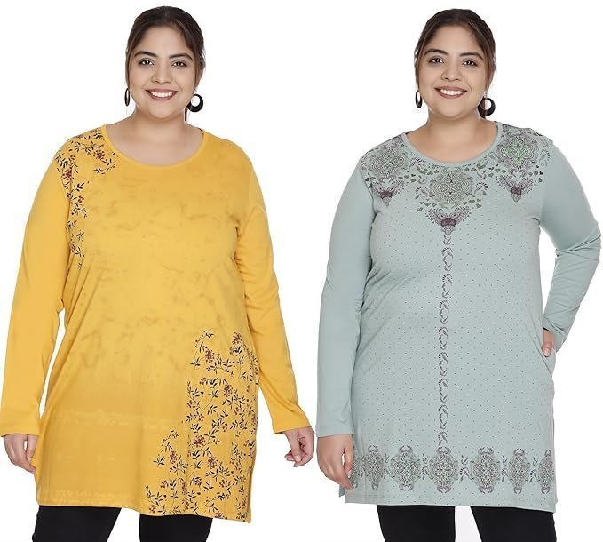 Women Printed Full Sleeve Cotton Tshirt Combo| Small - 4XL Size