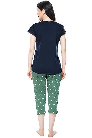 Women's Cotton Heart Printed Night Suit Set of Top & Capri 5233 - Image 5