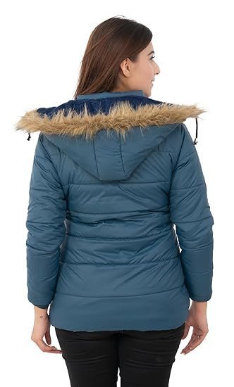 Women's Hooded Collar Jacket Full Sleeve Winter Wear Solid Quilted Neck Jacket for Women Girls - Image 2