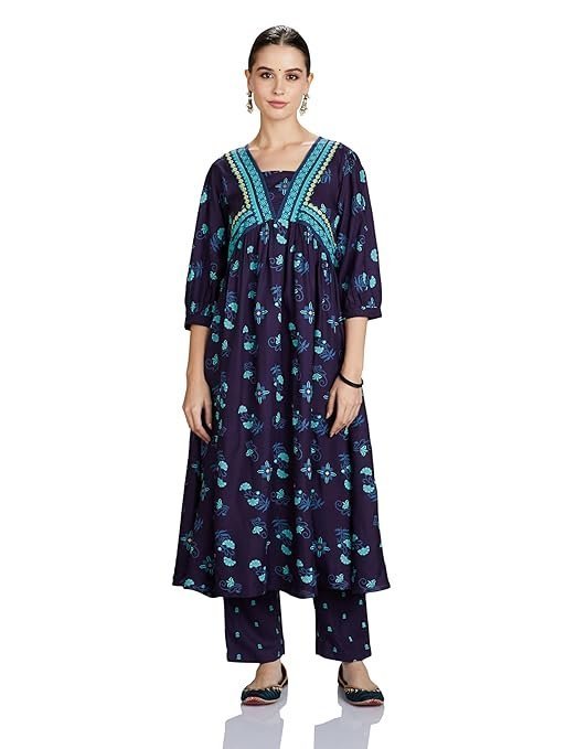 Women's Rayon Floral Kurta and Pant Set