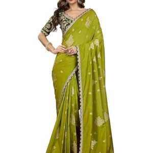 Women's Jacquard Silk Embroidery Sequence Work Saree with Unstitched Blouse Piece