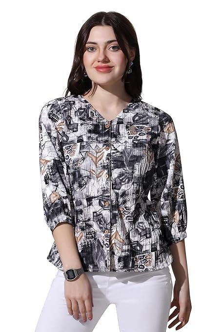Women's Polyester Blend Sugarcan Printed Tops|Casual Tops