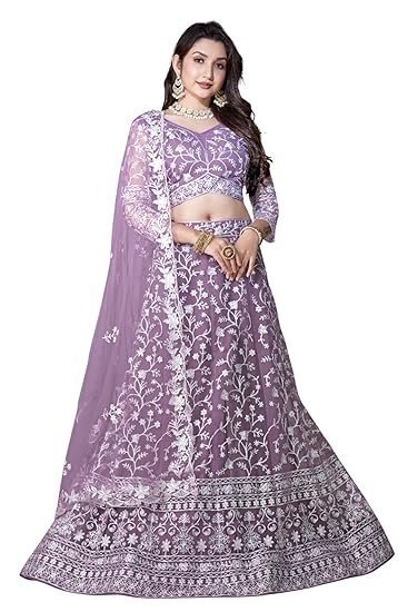 Lehenga set for Women Net Embroidered Semi Stitched Lehenga for Women Wedding Multi Niddle Work Ethnic Traditional Party Lehenga Choli with Dupatta | Free Size