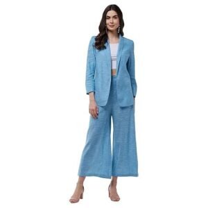 Women's Chambray Long Blazer and Pant Set