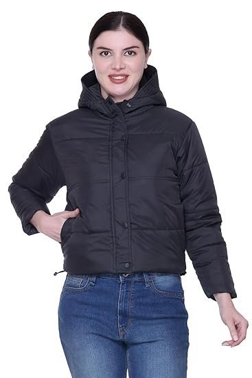 Hooded Crop Jacket for Women in Full Zipper || Stylish Jacket for Women Winter Wear with Hood ||