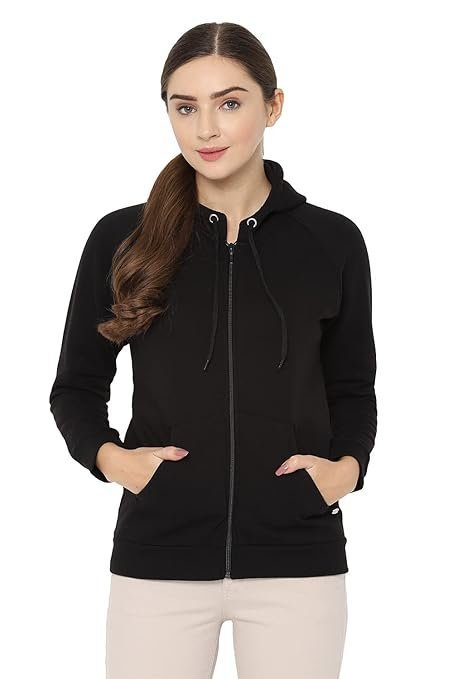 Women's Synthetic Hooded Neck Sweatshirt | Long Seelves Regular Fit Zipper