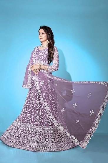 Lehenga set for Women Net Embroidered Semi Stitched Lehenga for Women Wedding Multi Niddle Work Ethnic Traditional Party Lehenga Choli with Dupatta | Free Size - Image 4