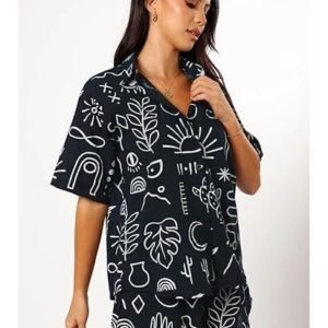 Women Rayon Printed Stylish Co-Ord Set Trendy Korean Summer Travel Outfit | Pajama Set For Beach & Holiday Look