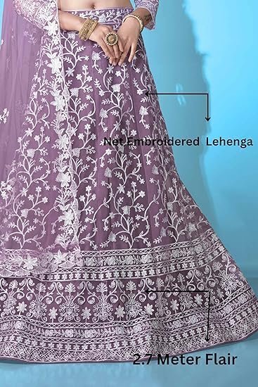 Lehenga set for Women Net Embroidered Semi Stitched Lehenga for Women Wedding Multi Niddle Work Ethnic Traditional Party Lehenga Choli with Dupatta | Free Size - Image 2