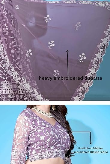 Lehenga set for Women Net Embroidered Semi Stitched Lehenga for Women Wedding Multi Niddle Work Ethnic Traditional Party Lehenga Choli with Dupatta | Free Size - Image 3
