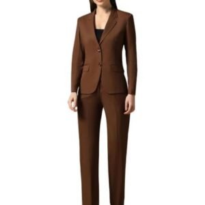 Long Sleeve Solid Color Blazer with Trouser for Women | Lapel Collar Suit Set