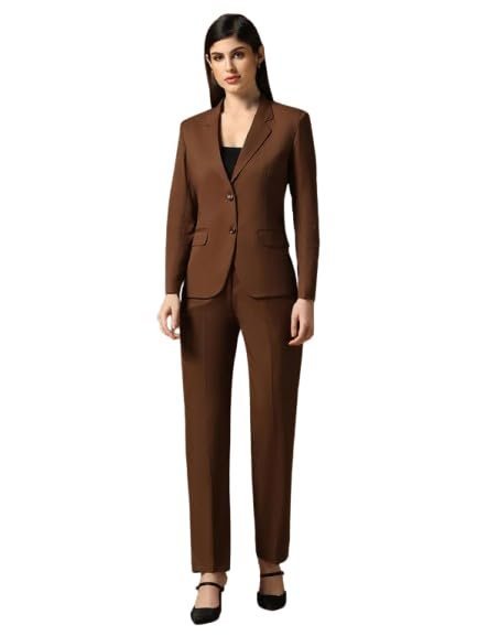 Long Sleeve Solid Color Blazer with Trouser for Women | Lapel Collar Suit Set