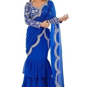 Women's Faux Georgette Ruffle Saree With Unstitched Blouse Piece