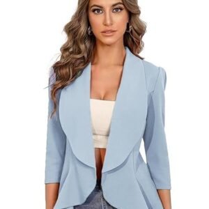 Women's Lightweight Open Front Blazer – Draped Waterfall Longline Blazer Style