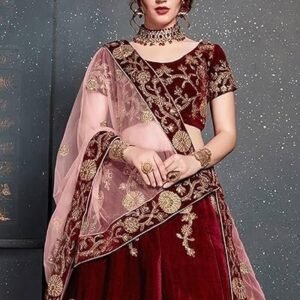Women's Maroon Embroidered A Line Lehenga