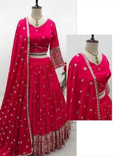 Stylish Chinon Embroidered Work Lehenga Choli semi stiched For Women| Bridal Wear Lehenga Choli - Image 3