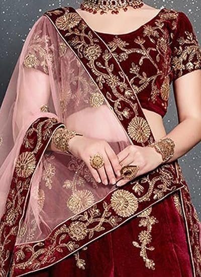 Women's Maroon Embroidered A Line Lehenga - Image 2